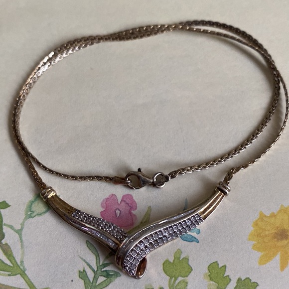 Vintage 14k gf/Sterling Natural .34ctw Diamond Cluster 18” Ladies Necklace. Nice - Picture 12 of 12